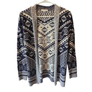 Pink Rose Aztec Cardigan S Womens Blue Long Sleeve Open Front Classic Fall